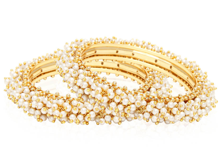 Lila Pearl Bangle Set in Gold For Sale