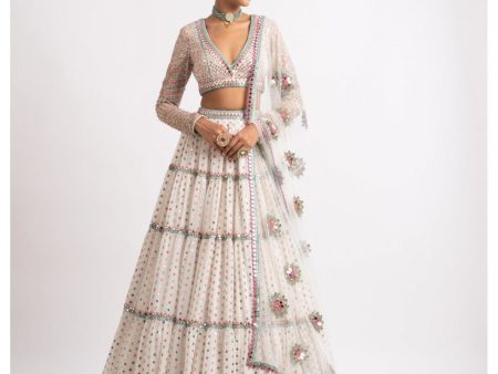 White Multi Tier Multi Color Lehenga Set Fashion