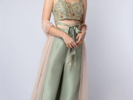 Mint Tie-Up Blouse with Palazzo Pants Online Sale