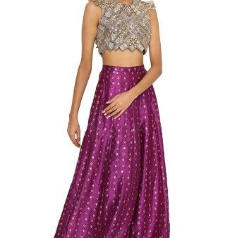 Belle Purple Colour Georgette Embroidered Choli With Purple Bandhani Skirt And Onion Pink Colour Bandhani Low Crotch Pants Cheap