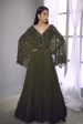 Olive Cape Anarkali Gown Hot on Sale