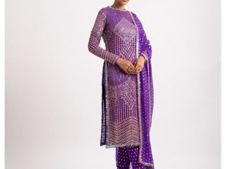 Purple Multi Embroidery Round Neck Kurta Set Supply