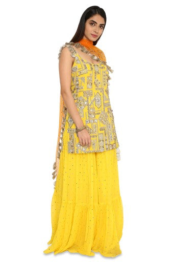 Banuka Yellow Colour Georgette Embroidered Kurta With Georgette Sharara And Net Dupatta Online