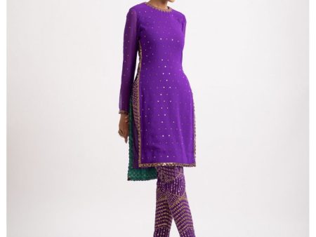 Purple Round Neck Multi Geo Pant Kurta Set Sale