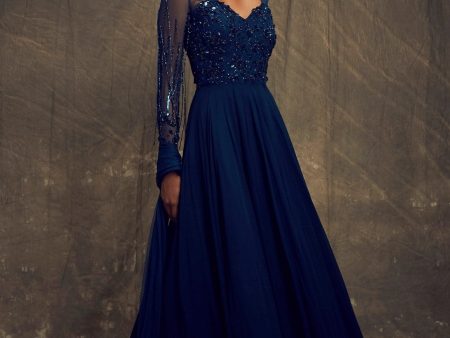 Dark Teal Blue Embellished Gown Supply