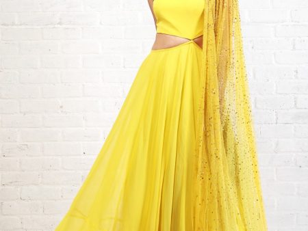 Yellow Cut Out Anarkali with Dupatta Online