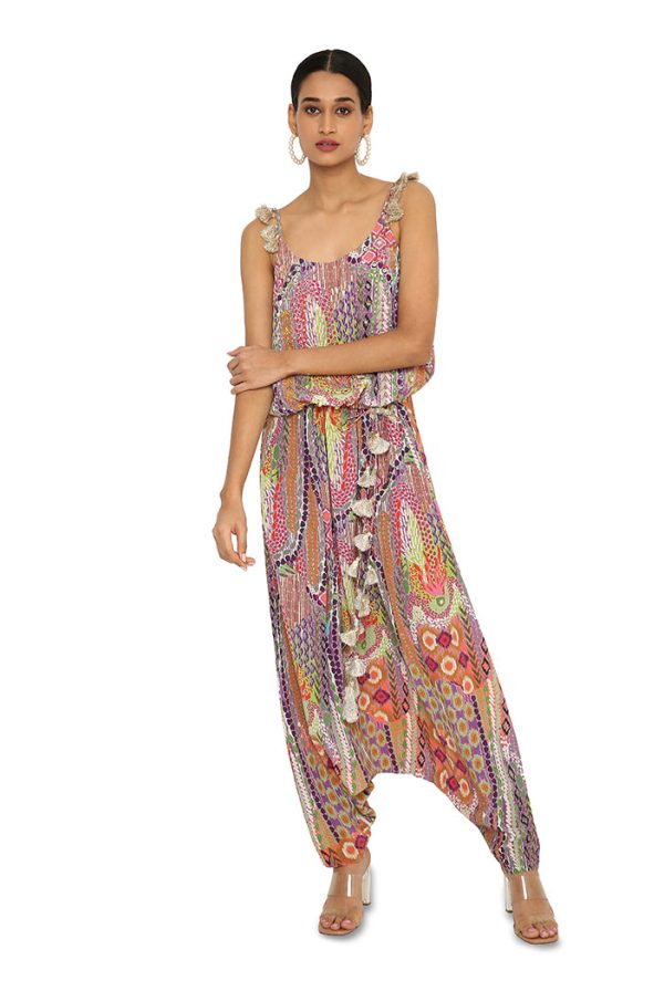 Aima African Print Embroidered Crepe Jumpsuit Online Sale