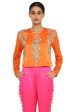 Amynah Orange Colour Satin Embroidered Top With Hot Pink Satin Pants For Sale