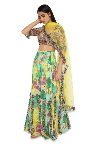 Adana Yellow Colour Georgette Embroidered Choli With Yellow Colour Sharara And Yellow Mukaish Organza Dupatta For Discount