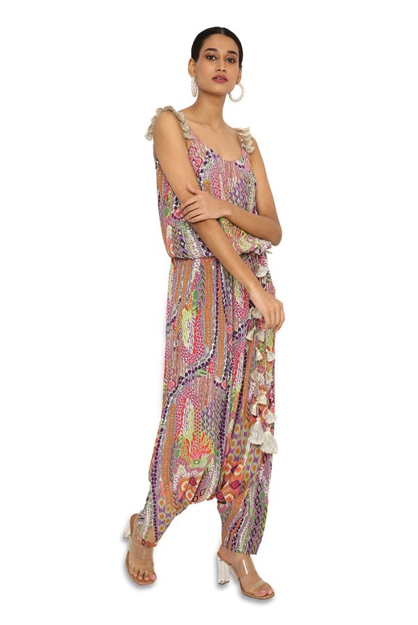 Aima African Print Embroidered Crepe Jumpsuit Online Sale