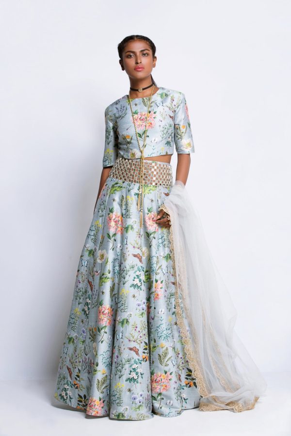 The Aqua Printed Lehenga For Sale