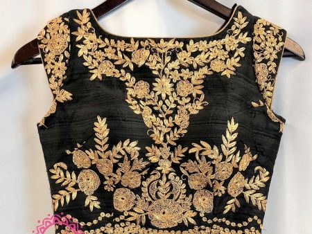 Gold Floral Embroidered Black Blouse- Ready to Ship Hot on Sale