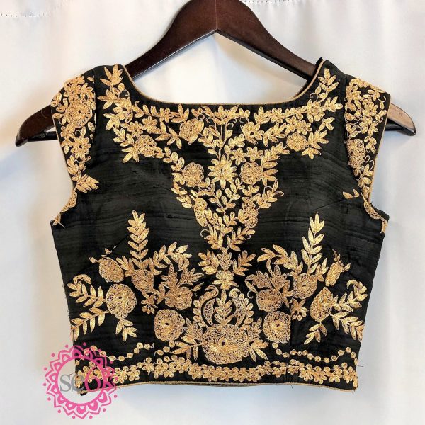 Gold Floral Embroidered Black Blouse- Ready to Ship Hot on Sale