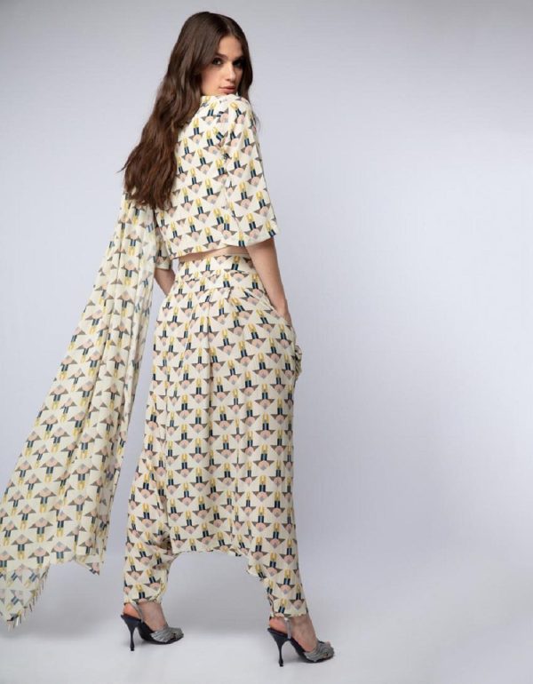 Arrow Print Crop Top with Dhoti Pants on Sale