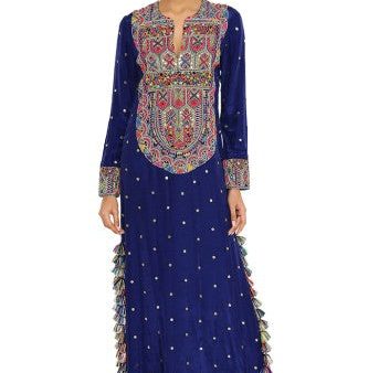 Adira Midnight Blue Colour Mukaish Silk Embroidered Kaftan Hot on Sale