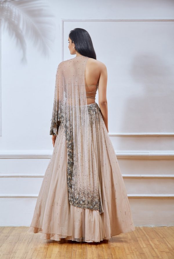 Nude Embellished Net Cape Online Sale