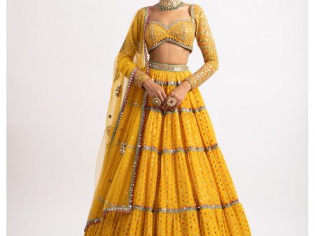 Yellow Multi Tier Multi Color Lehenga Set Discount