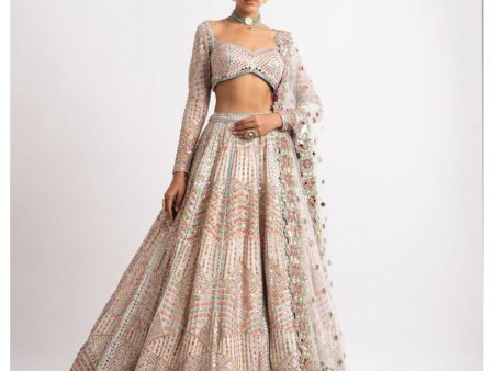 White Heavy Multi Geo Color Lehenga Set Cheap