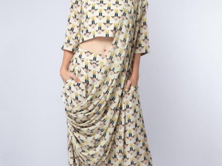 Arrow Print Crop Top with Dhoti Pants on Sale