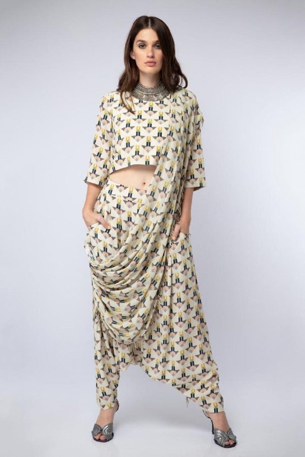 Arrow Print Crop Top with Dhoti Pants on Sale