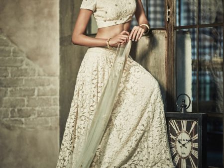 Ivory Lehenga with Mint Dupatta For Discount