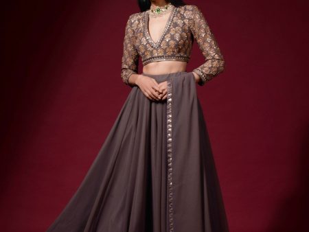 Charcoal Grey Lehenga Pant Set on Sale