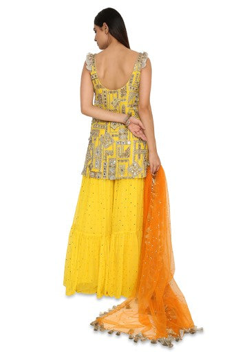 Banuka Yellow Colour Georgette Embroidered Kurta With Georgette Sharara And Net Dupatta Online