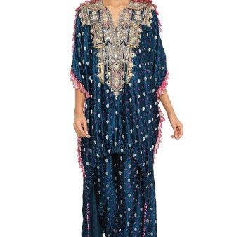 Selima Midnight Blue Colour Bandhani Silk Embroidered High Low Kurta With Jogger Pants Supply