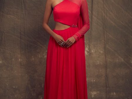 Hot Pink One Sleeve Cut Out Gown Sale