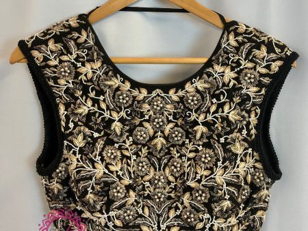 White Gold Floral Embroidered Black Blouse- Ready to Ship on Sale