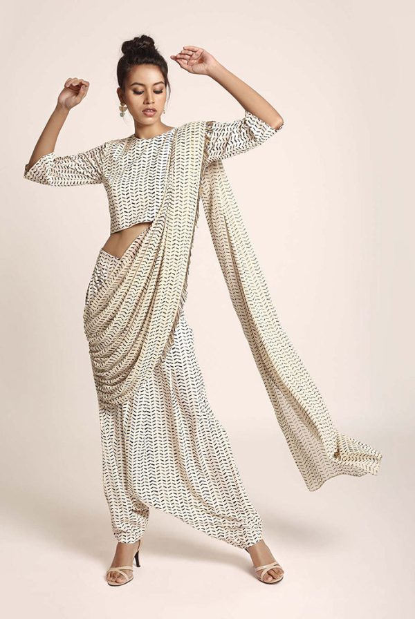 Cream Printed Dhoti Pants Set Online