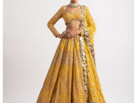 Yellow Heavy Multi Color Lehenga Set Cheap