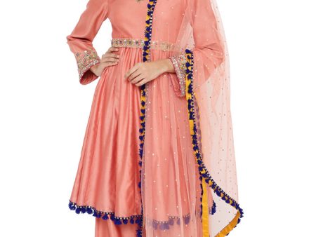 TAHIRA CORAL EMBROIDERED SHORT ANARKALI on Sale