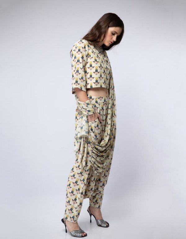 Arrow Print Crop Top with Dhoti Pants on Sale