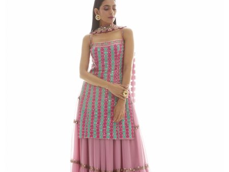 Onion Pink Applique Kurta Sharara Set Online Hot Sale