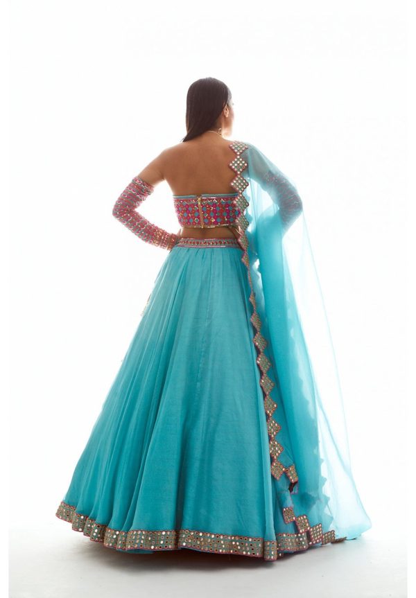 Aqua Applique Lehenga Set Sale