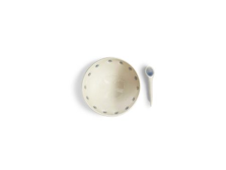 Ceramic Bowl with Light Blue Dots and Spoon For Cheap