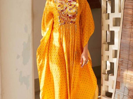 Yellow Printed Kaftan For Sale