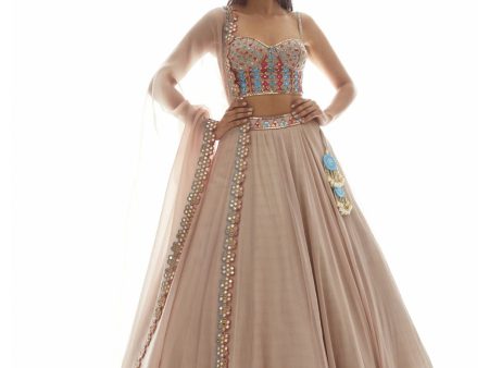 Beige Applique Corset Lehenga Set Online