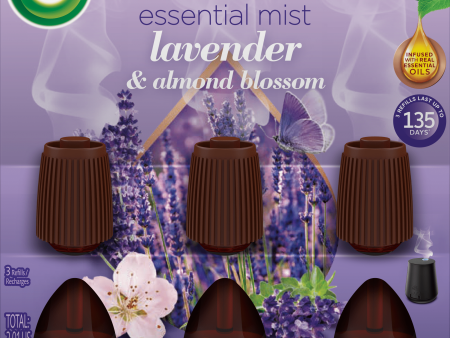 Air Wick Essential Mist Refill, 3 ct, Lavender and Almond Blossom, Essential Oils Diffuser, Air Freshener Hot on Sale