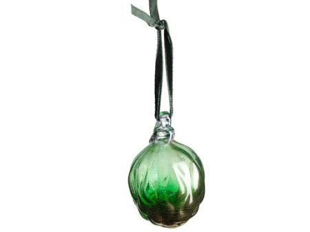 Pinecone Glass Bauble - Green Gold Leaf on Sale