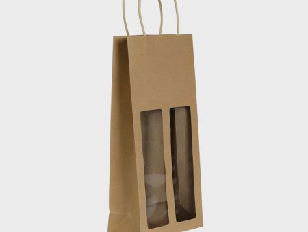 2 bottle Kraft Wine Bag with window Hot on Sale