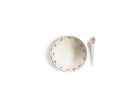 Ceramic Bowl with Pink Dots and Spoon For Discount