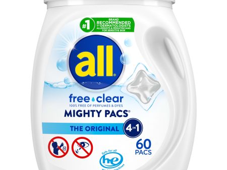 all Mighty Pacs Laundry Detergent Pacs, Free Clear for Sensitive Skin, Unscented and Dye Free, 60 Count Online Hot Sale